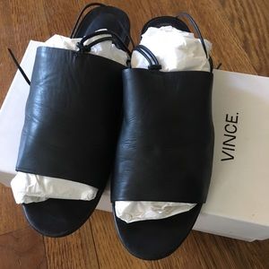 Vince Black leather mules with ankle tie sz7.5